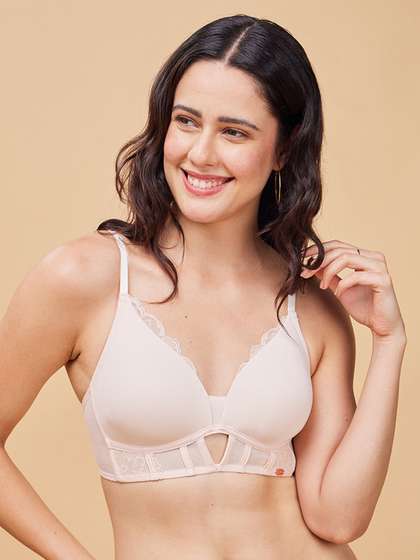 Enamor Padded
                        Non-Wired Full Coverage Corset Look with Mesh
                        and Lace Detailing T-Shirt Bra