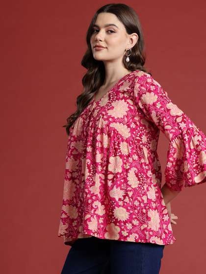 all about you X fwd Floral Print V-Neck Empire Short Kurti