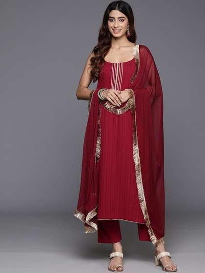 Varanga Maroon Gota Detailed Sleeveless Kurta with Trouser and Dupatta