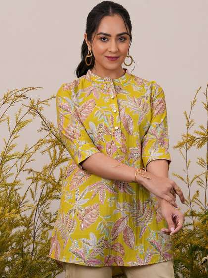 Libas Floral Printed Mandarin Collar A-Line Kurti