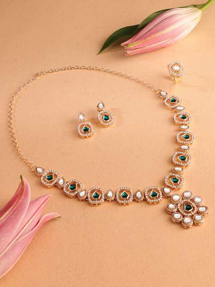 Zaveri Pearls
                        Gold-Plated AD & Kundan-Studded Jewellery
                        Set