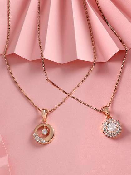 Zaveri Pearls Set of
                        2 Rose Gold-Plated Cubic Zirconia Studded
                        Pendants with Chains