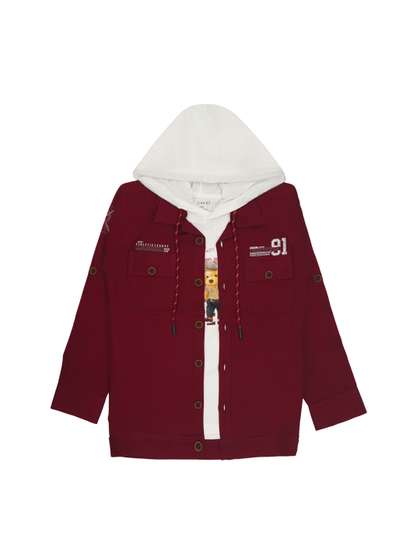 CAVIO Boys Colourblocked
                    Hooded Neck Lightweight Cotton Denim Jacket With
                    T-Shirt