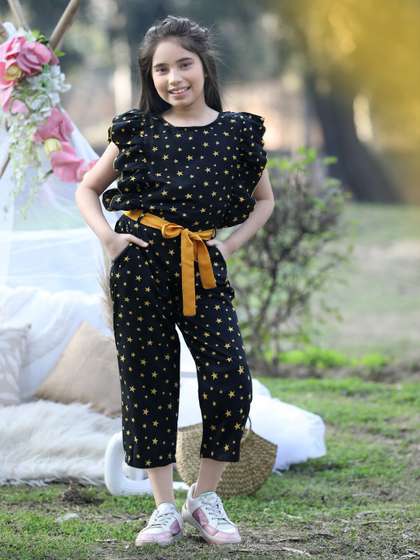 Cutiekins Girls Printed
                    Capri Jumpsuit With Ruffles