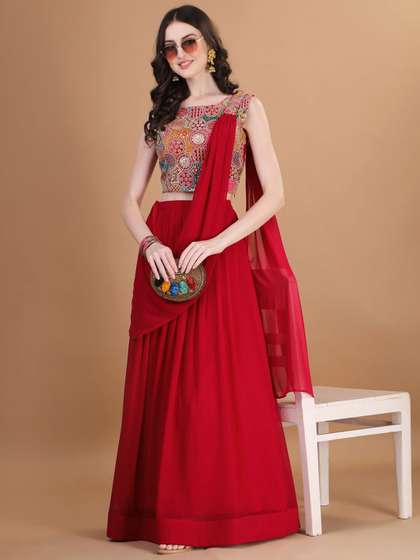 Kinjo Embroidered Thread Work Ready to Wear Lehenga & Blouse With Dupatta