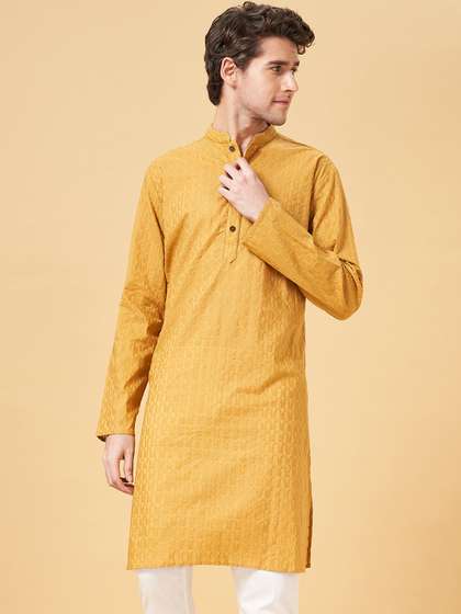 indus route by Pantaloons Men Ethnic Motifs Embroidered Mandarin Collar Kurta