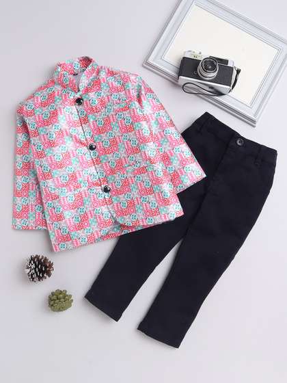 BAESD Boys Printed
                    Single Breasted Two Piece Bandhgala Suit