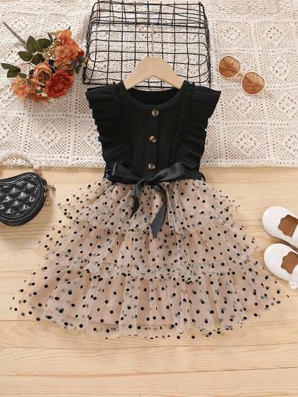 BAESD Girls Floral Dot
                    Printed Bow Embellished Fit & Flare Dress