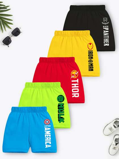YK Marvel Boys Pack of
                      5 Printed Avengers Typography Printed Cotton
                      Shorts
