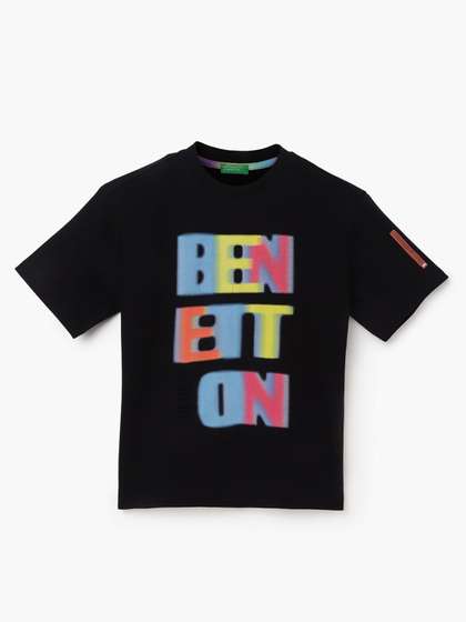 United Colors of Benetton Boys Typography Printed Pure Cotton Regular Fit T-shirt