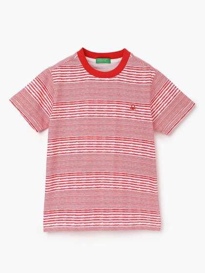 United Colors of Benetton Boys Striped Round Neck Short Sleeves Pure Cotton T-shirt