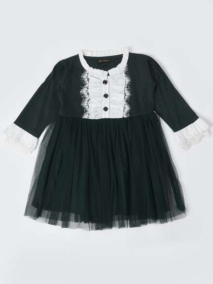 Bella Moda Girls Round
                      Neck Self Design Knee Length Fit & Flare
                      Dress