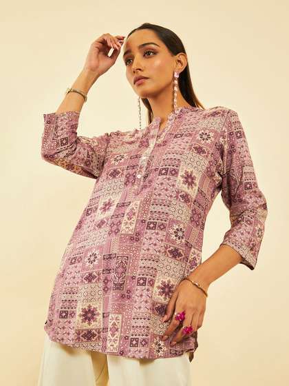 Soch Ethnic Motifs Printed Mandarin Collar Tunic