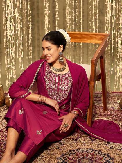 Indo Era Embroidered Straight Kurta Set