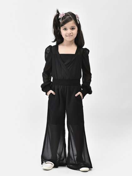 Eavan Girls Square Neck
                    Puff Sleeves Basic Jumpsuit