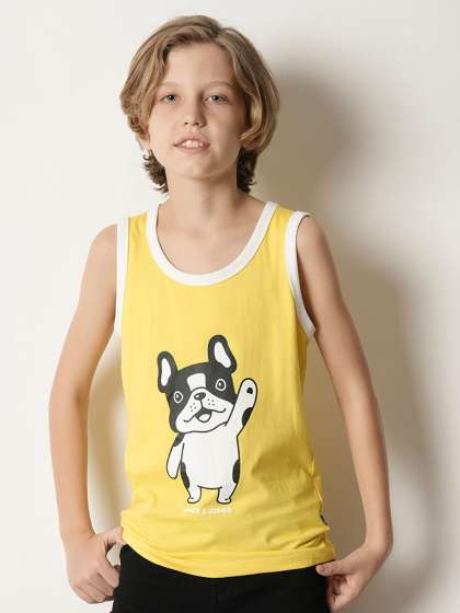 Jack & Jones Junior Boys Graphic Printed Sleeveless Pure Cotton T-shirt