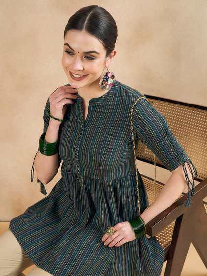 Anouk X fwd Katha Deatil Pure Cotton Anarkali Short Kurti