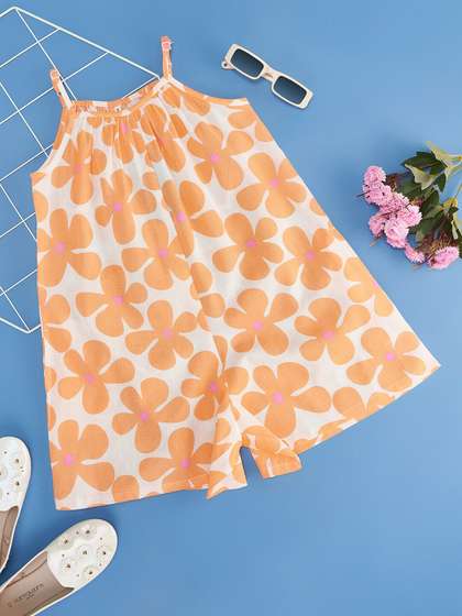 Pantaloons Junior Girls
                    Floral Printed Shoulder Strap Basic Jumpsuit