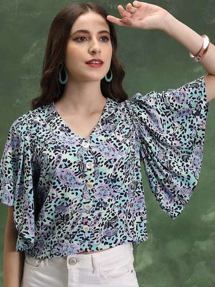 Vishudh Floral Print Flared Sleeve Top