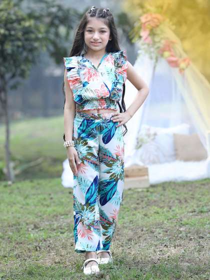 Cutiekins Girls Printed
                    V-Neck Top with Trousers