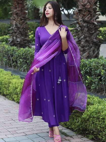 GoSriKi Ethnic Motifs Embroidered Kurta With Trousers & Dupatta