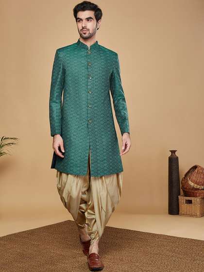 KISAH Men
                        Self-Design Mandarin Collar Kurta Indowestern
                        Sherwani Dhoti Set