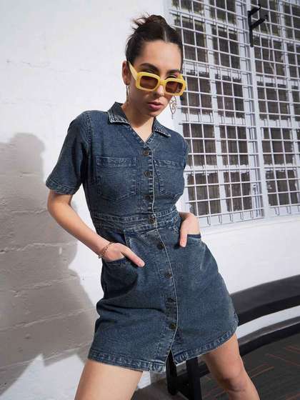 SASSAFRAS Shirt
                        Collar Denim Mini Shirt Dress