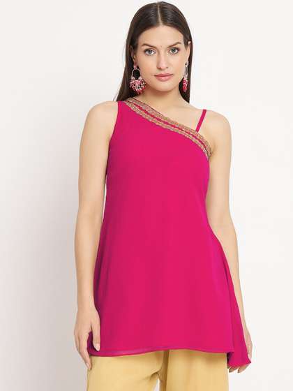 studio rasa Asymmetric Neck Shoulder Straps Fusion Georgette Kurti