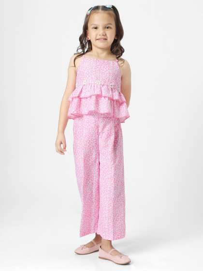 Nauti Nati Girls Floral
                    Printed Shoulder Straps Top with Trousers