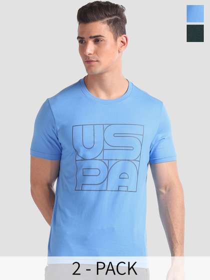 U.S. Polo Assn. Pack
                        Of 2 Typography Printed Pure Cotton Lounge
                        T-Shirts