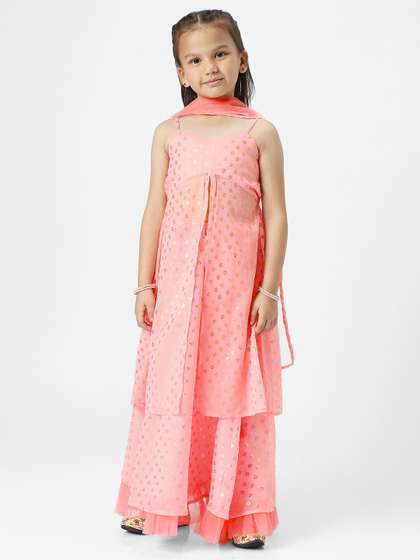 Nauti Nati Girls Printed
                    Foil Print Sleeveless Ready to Wear Lehenga &
                    Blouse With Dupatta