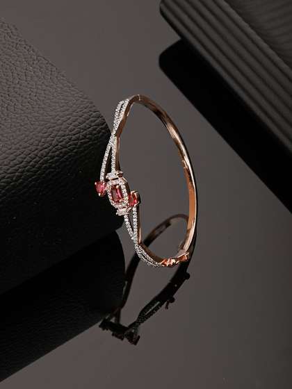 Saraf RS Jewellery
                        Rose Gold-Plated American Diamond Studded
                        Bangle-Style Bracelet