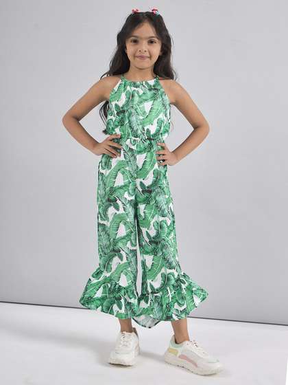 pspeaches Girls Halter
                    Neck Printed Silk Basic Jumpsuit