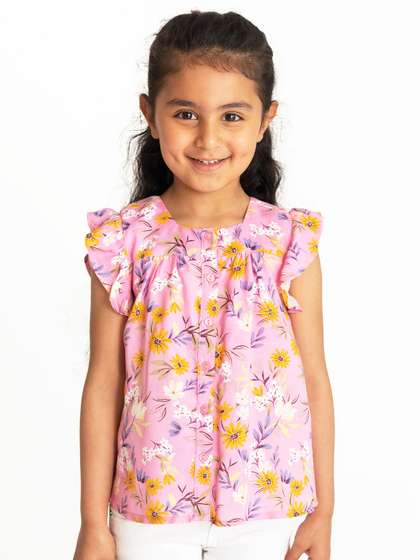 Campana Girls Floral
                      Printed Flutter Sleeve Top