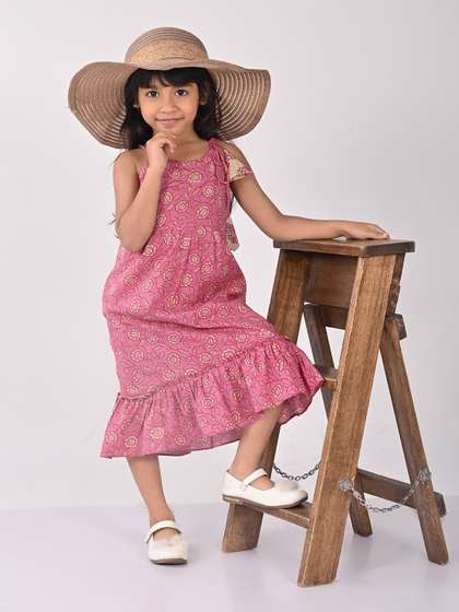 Sangria Girls Floral
                      Printed Cotton A-Line Dress