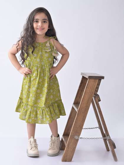 Sangria Girls Floral
                    Printed Cotton A-Line Dress