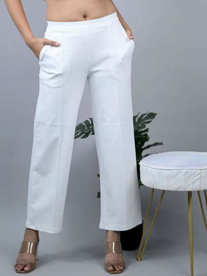 Mlada Women Wide Leg
                        Flared Mid-Rise Stretchable Trouser
