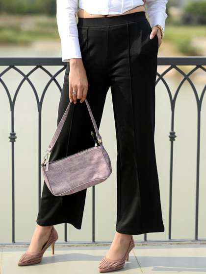 Mlada Women Wide Leg
                        Flared Mid-Rise Stretchable Trouser