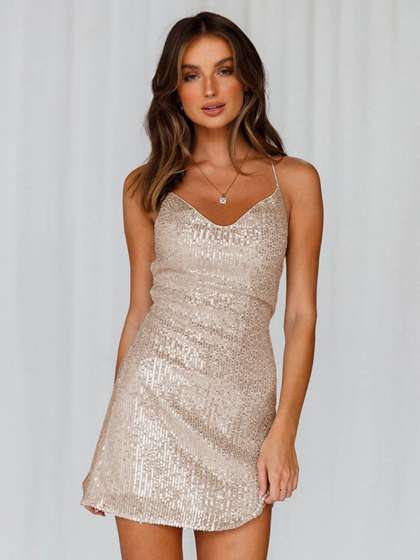 StyleCast Sequin Embellished Shoulder Straps Sheath Mini Dress