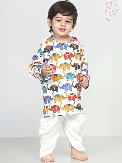 Polka Tots Infants Kids
                    Ethnic Motifs Printed Angrakha Kurta with Dhoti
                    Pants