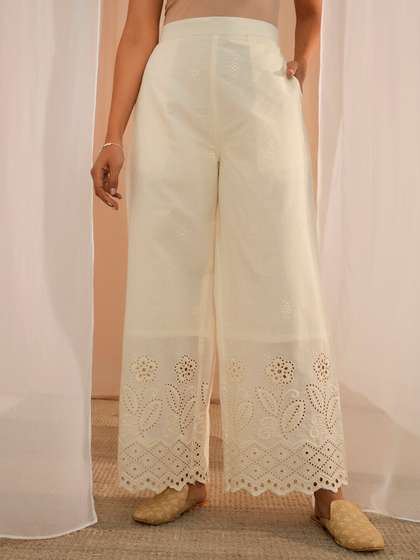 Libas Floral Hem Design Cotton Wide Leg Ethnic Palazzo