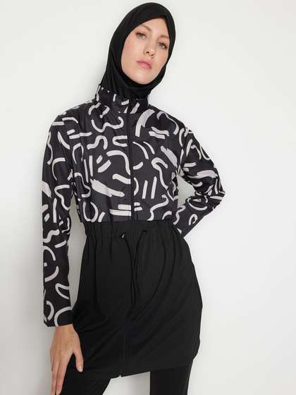 Trendyol Abstract
                          Printed Hooded Swim Legsuit