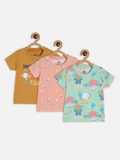 MINI KLUB Boys Pack Of 3
                    Graphic Printed Round Neck Cotton T-shirts