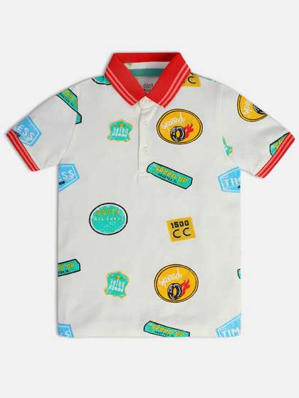 MINI KLUB Boys Graphic Printed Polo Collar Cotton T-shirt
