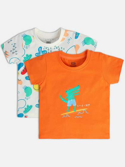 MINI KLUB Boys Pack Of 2 Graphic Printed Round Neck Cotton T-shirt