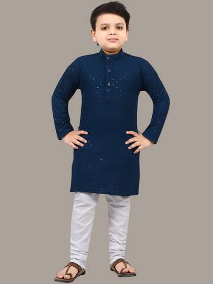 BT DEZINES Boys Ethnic
                      Motifs Chikankari Embroidered Regular Sequinned
                      Kurta with Pyjamas