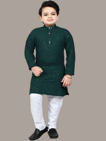 BT DEZINES Boys Ethnic
                    Motifs Chikankari Embroidered Regular Sequinned
                    Kurta with Pyjamas
