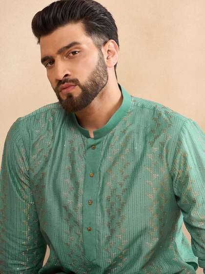 HERE&NOW Men Ethnic Motifs Thread Work Liva Kurta