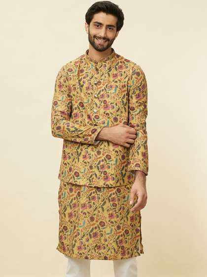 Manyavar Printed Woven Nehru Jacket