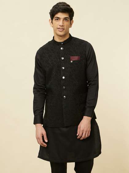 Manyavar Self-Design Woven Nehru Jacket